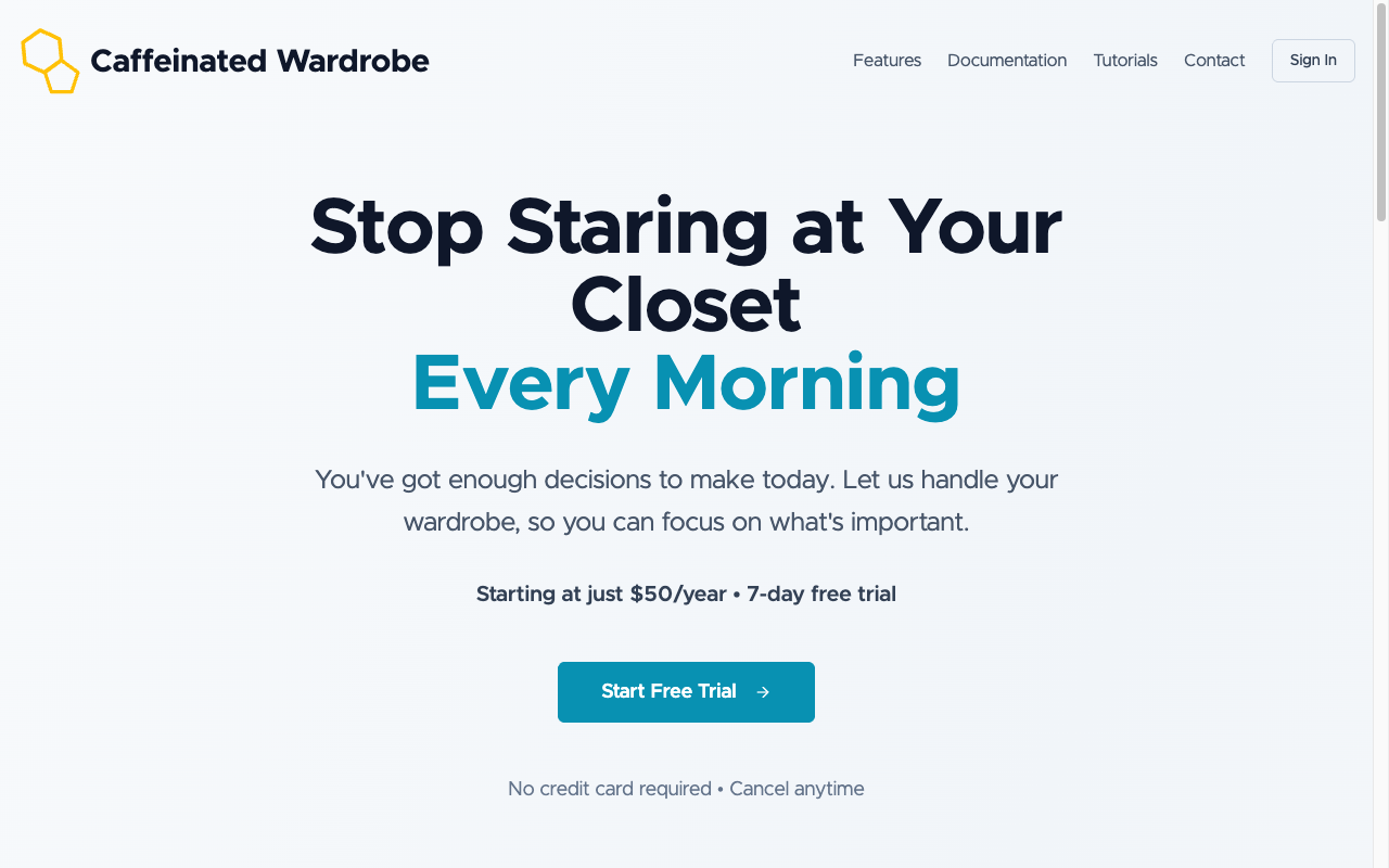 The Caffeinated Wardrobe website — 'Stop staring at your closet every morning'